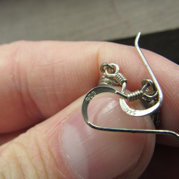 Sterling Silver Tiny Rustic Blue Inlay Earrings - Picture 3 of 5